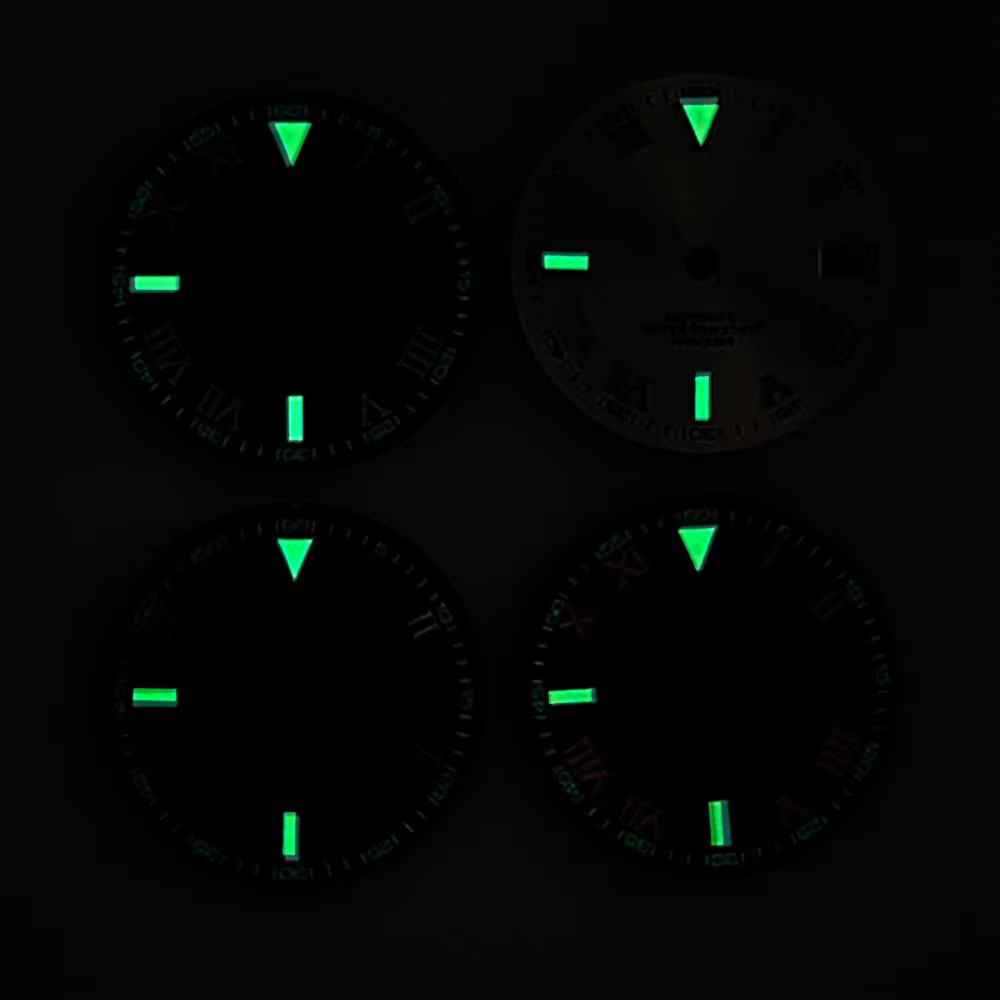 NH35 29Mm No Logo Sterile Sunburst Watch Dial for NH35A NH36 Movement Green Lumi
