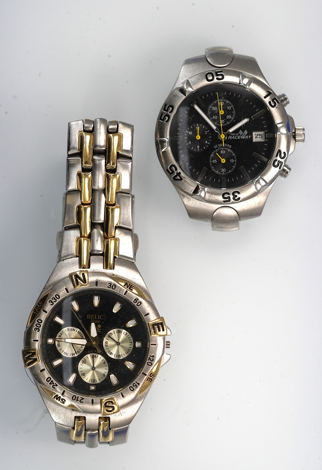 Relic Watch Men Silver Gold Stainless St WR Batt Date Chrono Quartz NON WORKING
