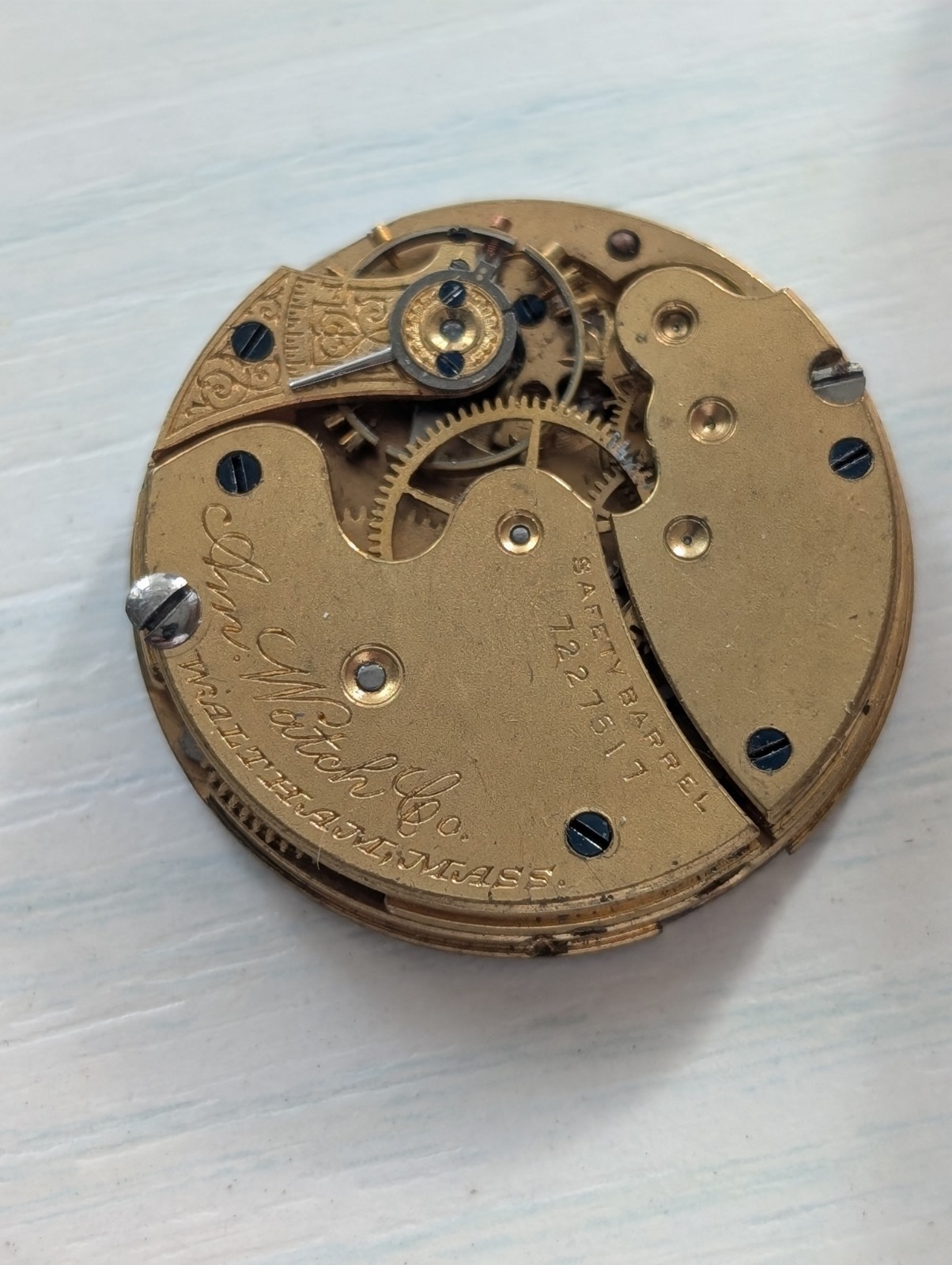 Waltham Grade AM.W.Co Model 1891 0S 7J Pocket Watch Movement (Runs/Untested)