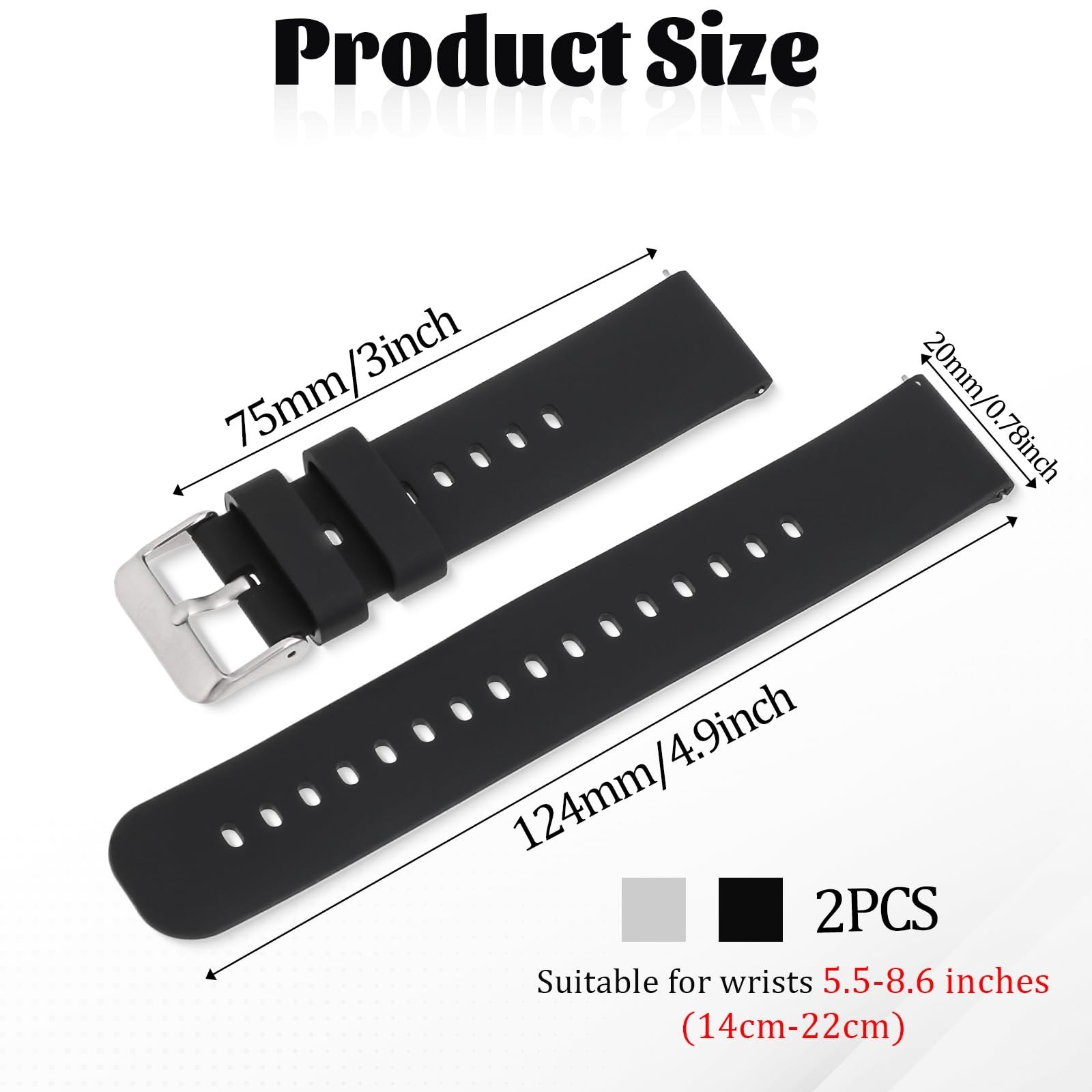 2 Pcs Silicone Watch Bands, Quick Release Soft Rubber Replacement Watch Bands…