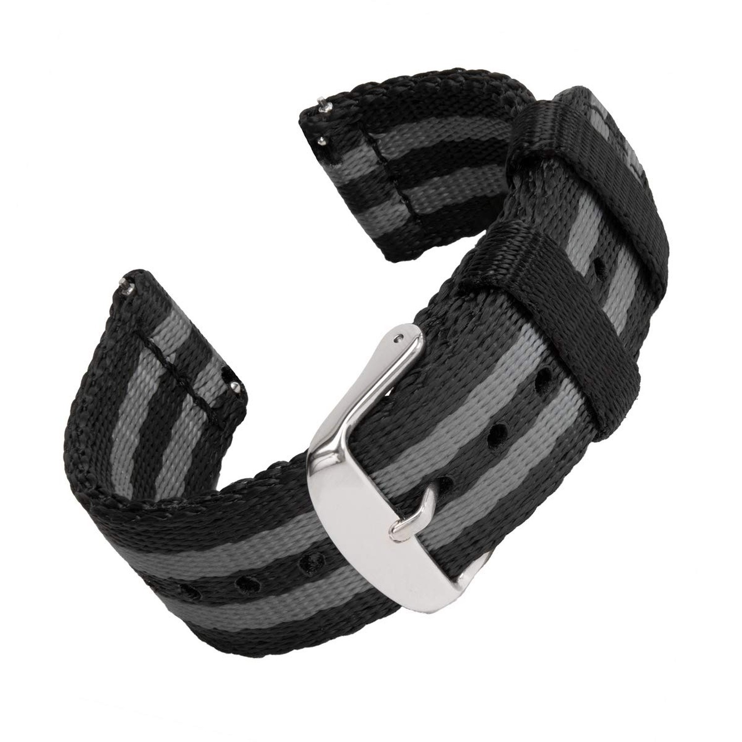 Archer Watch Straps – Seat Belt Nylon Quick Release Watch Bands 22mm Black/Gray