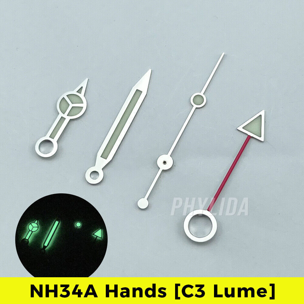 NH34A SKX007 SKX SSK Mod – New NH34 GMT Hands with C3 Lume 4-hand