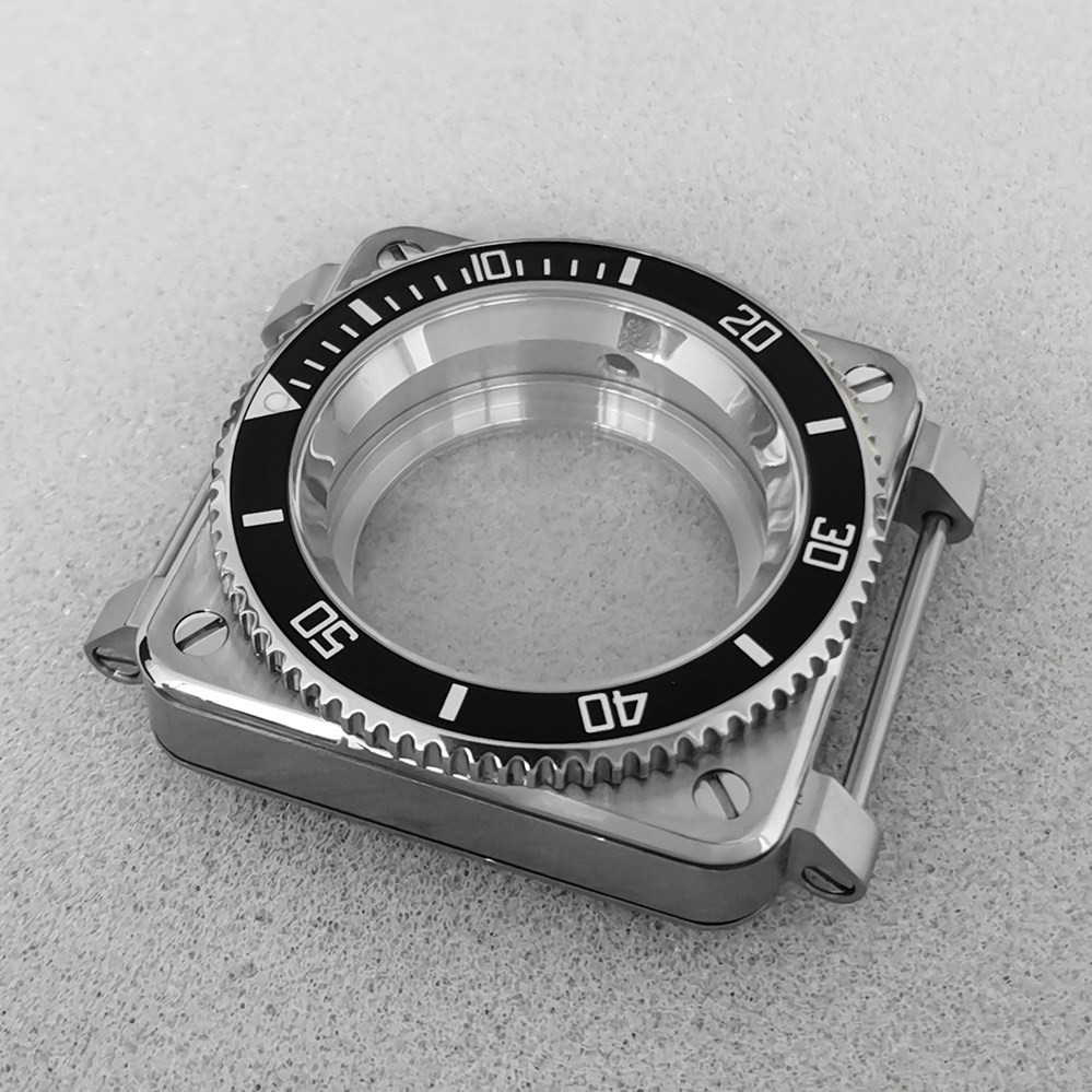42mm Stainless Square Watch Case Sapphire Steel Shadow For NH35 NH36 Movement