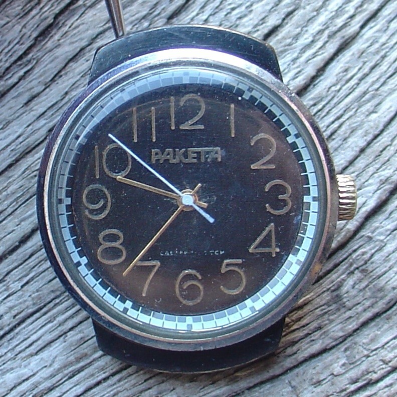 Rare Vintage Soviet Russian Mens Raketa Watch Mov.2609HА Black Dial Serviced