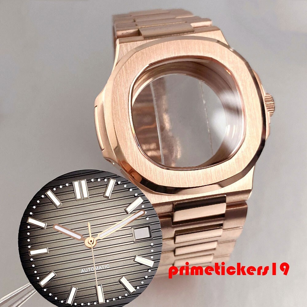 Rose Gold Square Watch Case+Band+Dial Set Fit NH35 NH36 NH38 Sapphire Mod Parts