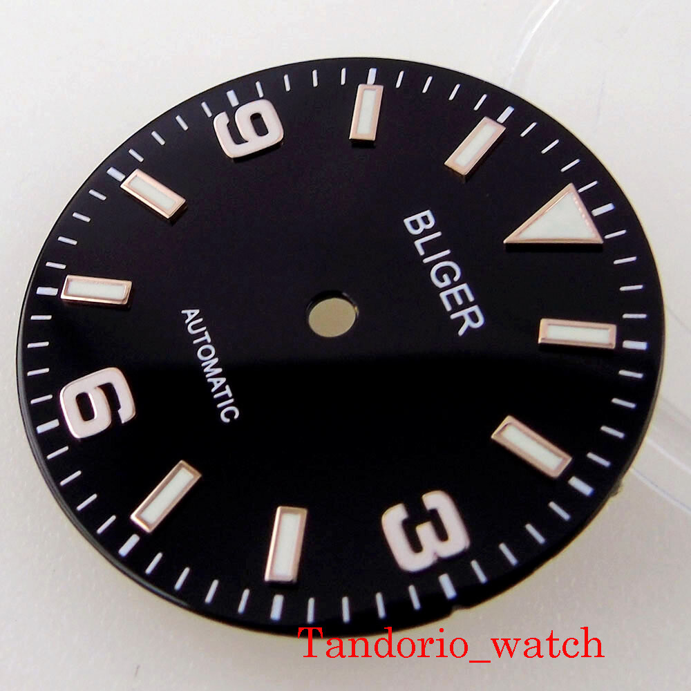 29mm Bliger Luminous Black Dial Hands For NH35 NH36 MIYOTA 8215 821A ETA 2824