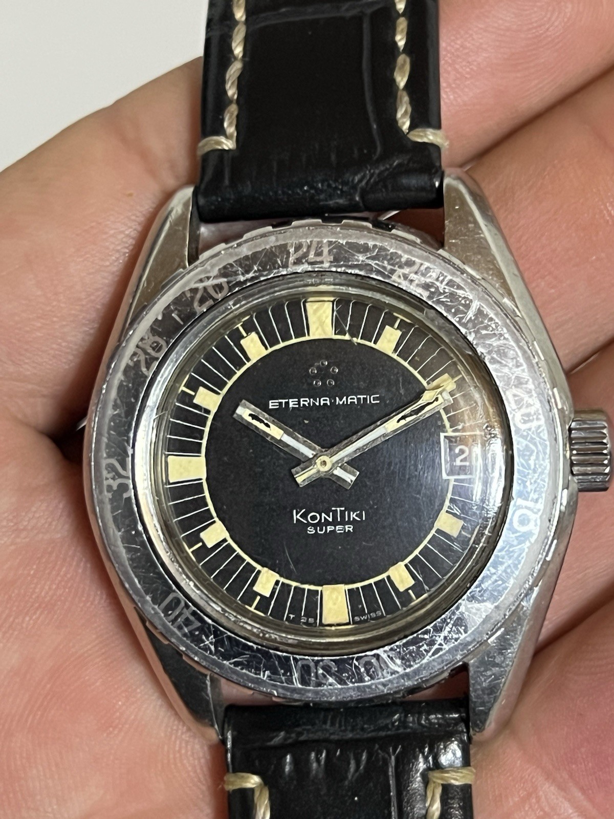 Vintage Eterna Matic Kontiki Super 40 mm Cal.1489K Working Good Read Description