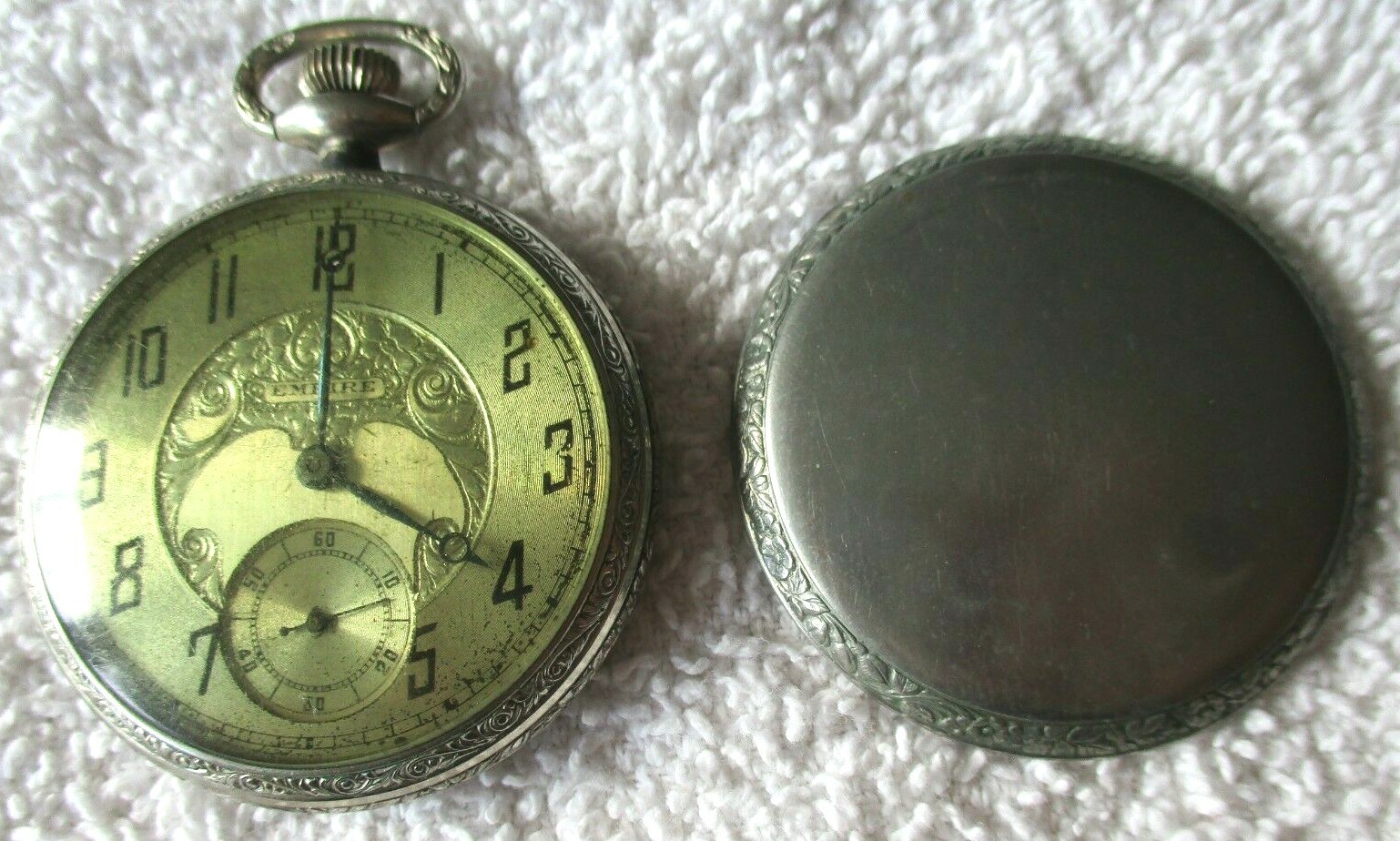 empire pocket watch, nickle, 6 jewel, swiee trcy watch co., 9102284, ADMIRAL s73