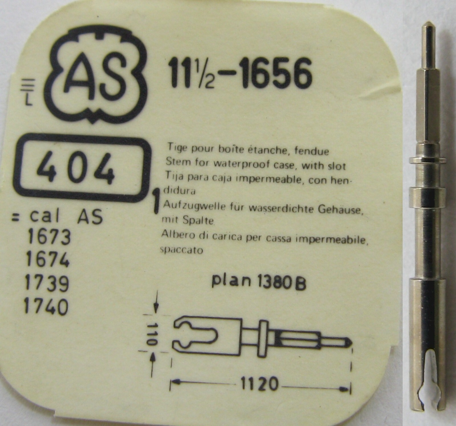 AS 1656 1673 1674 1739 1740 watch movement part 404 split winding stem