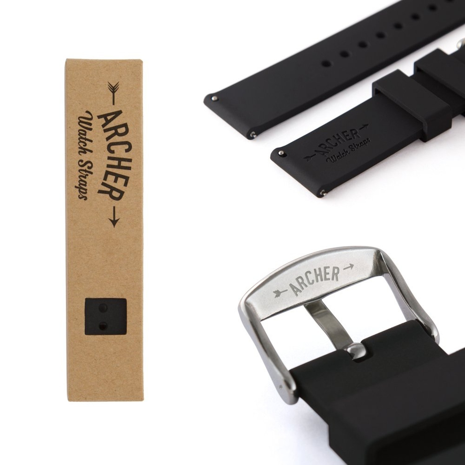 Archer Watch Straps – Soft Silicone Quick Release Watch Bands 24mm Black