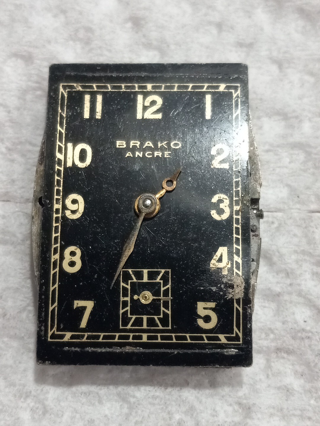 ART DECO WW2 ERA SWISS MEN’S MECHANICAL BLACK DIAL WATCH MOVEMENT”BRAKO” ANCRE