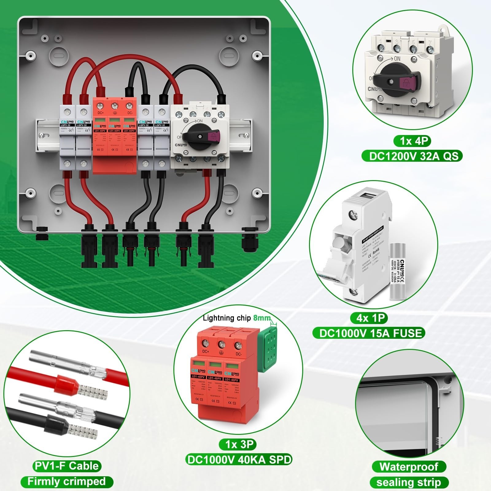 2 String Solar PV Combiner Box 2 in 1 Out IP65 DC1000V 32A Disconnect Switch …