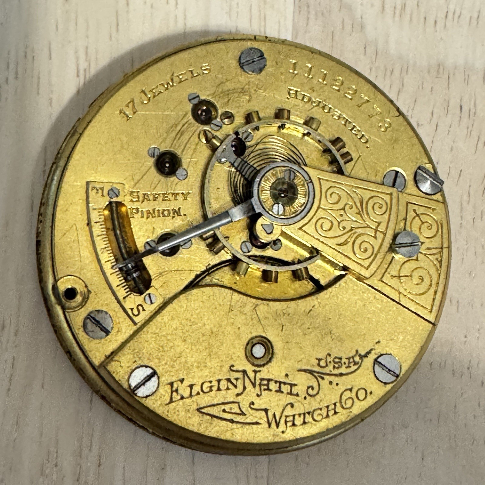 1905 Elgin Natl. Co 18s Pocket Watch Movement Grade 308 PARTS REPAIR NICE DIAL