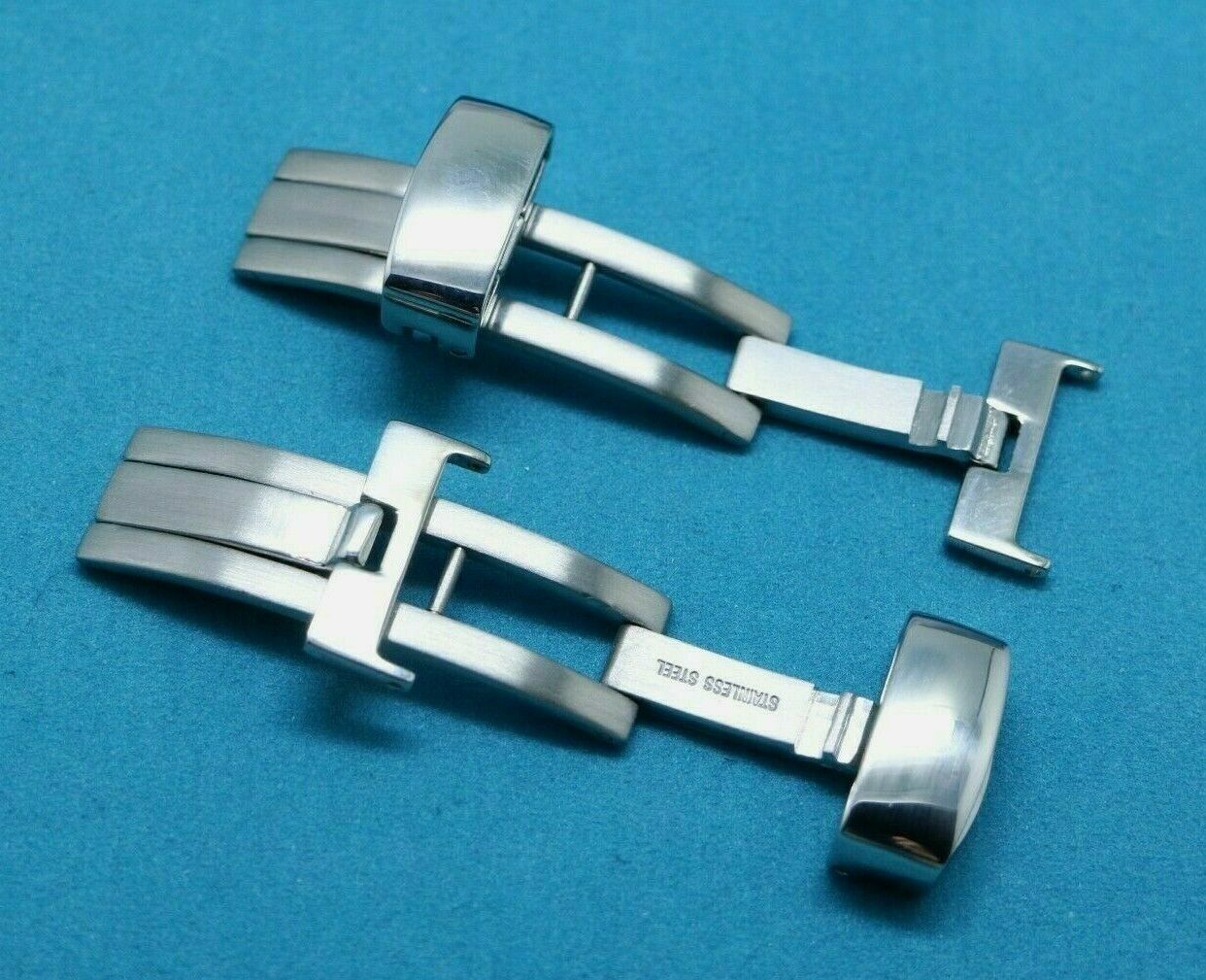 2PCS Deployment butterfly Silver Tone clasp/buckle for leather straps bands 16MM