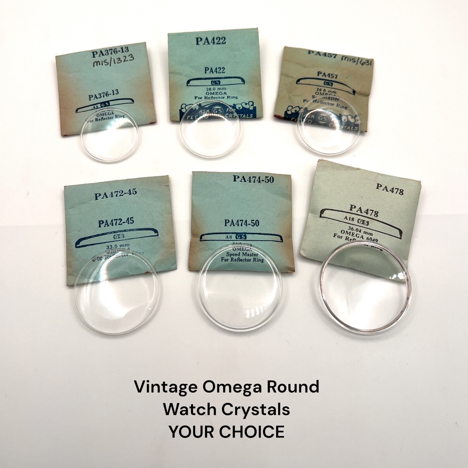 Omega Watch Crystal Round Generic G-S 26.62 to 36.04 NOS VTG YOUR CHOICE