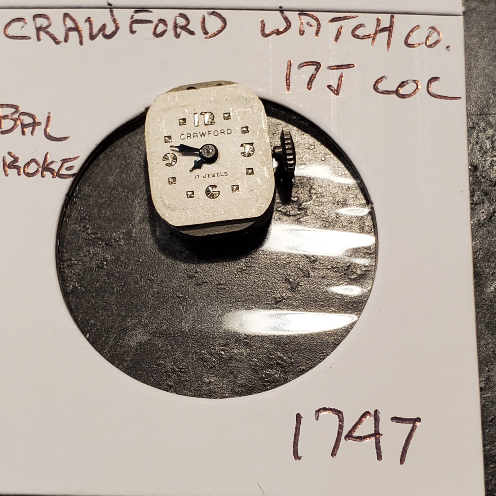 LADIES CRAWFORD WRIST WATCH MOVEMENT 17J COC #1747
