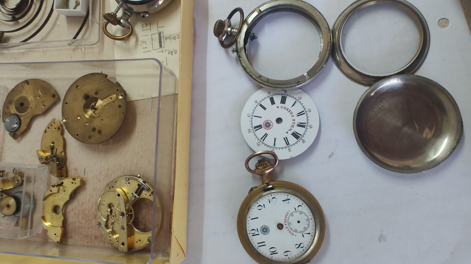 Antique Roskopf Patent Wille Frères Watch Parts Lot – Movements Dials Cases