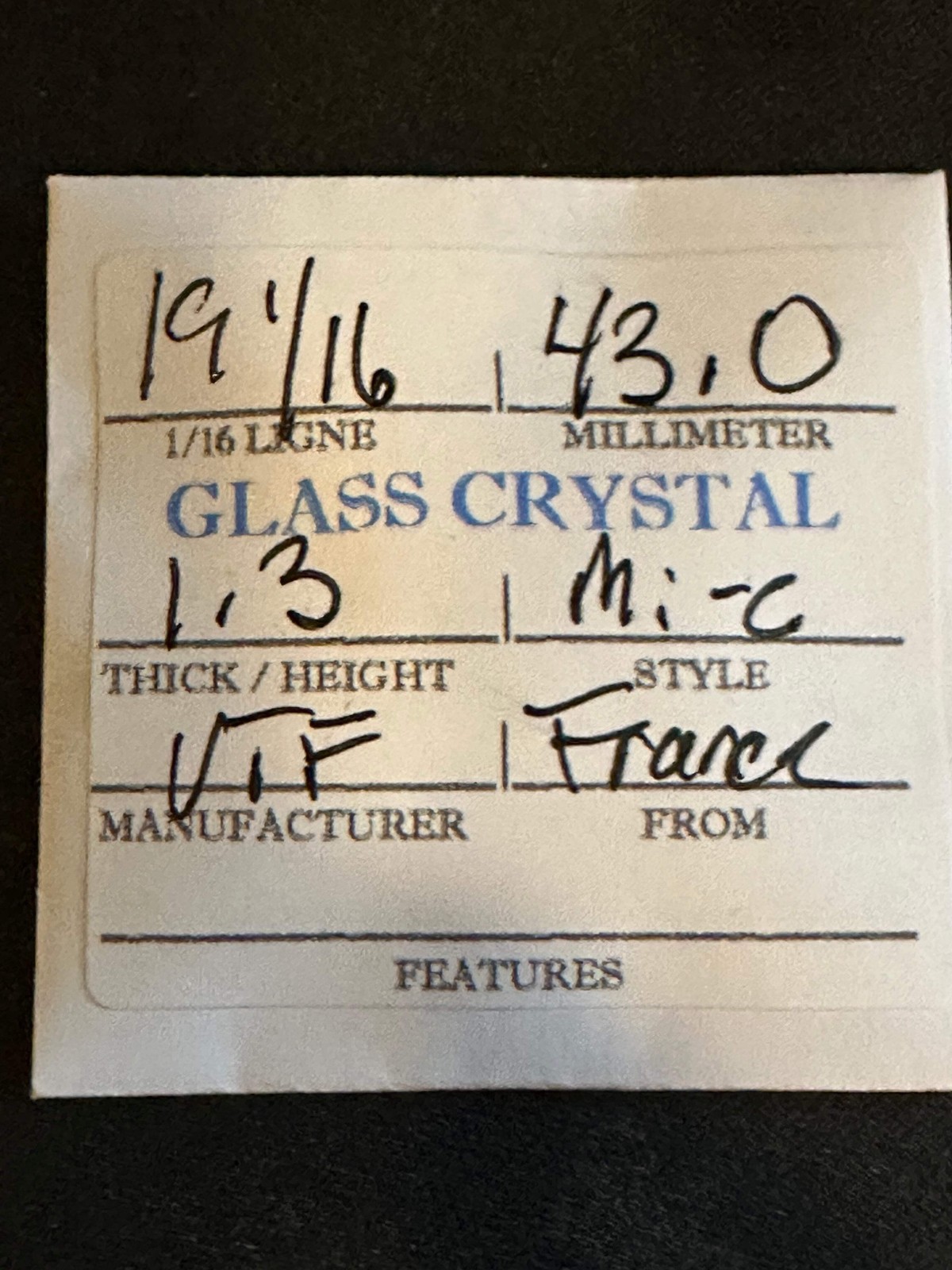 VTF Vintage Glass Pocket Watch Crystal 19-1/16 (~43.0mm) – NOS