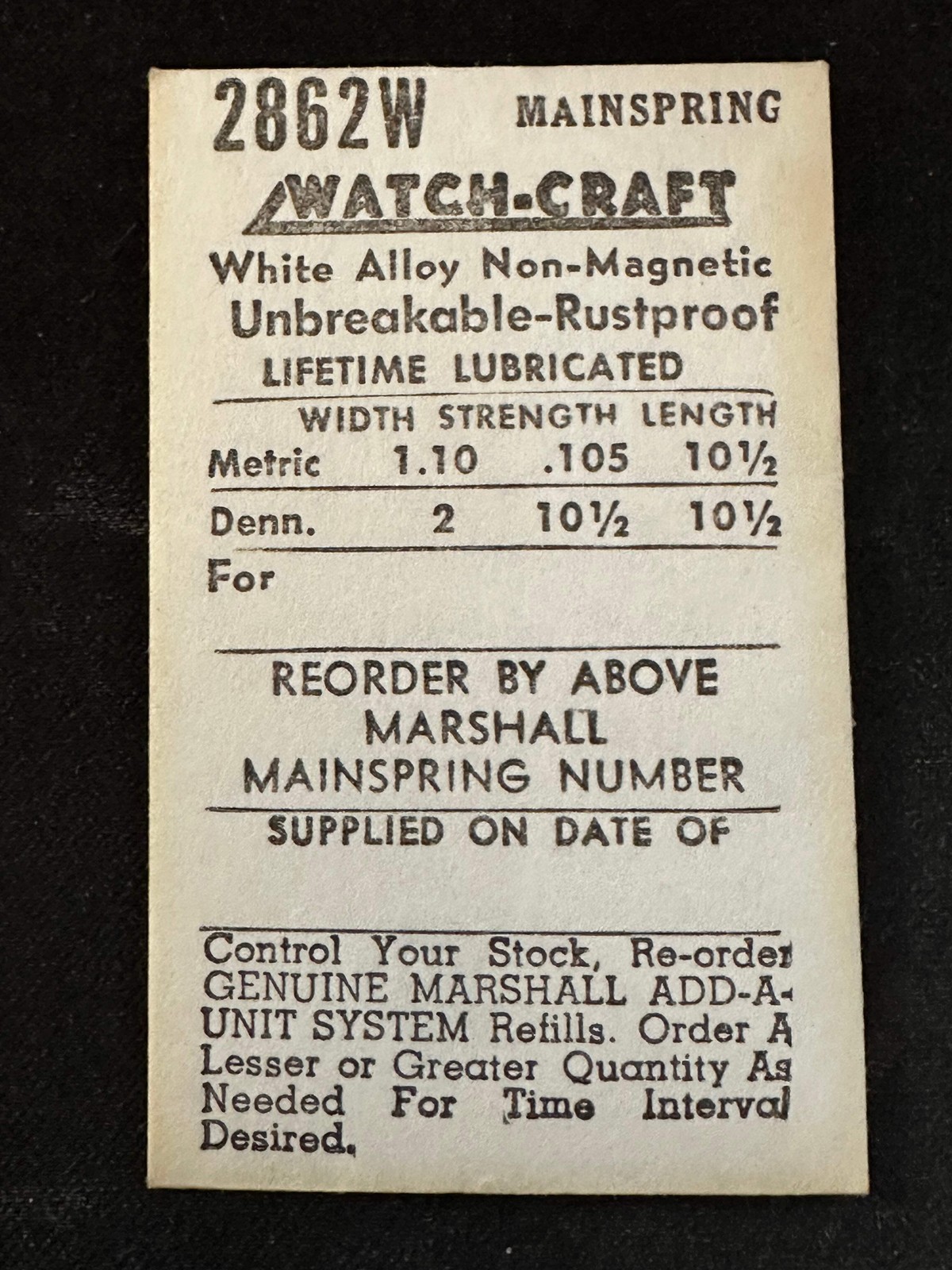 WATCH-CRAFT Mainspring 2862W for Bulova 6AT, 6T, Omega 28.10, 330, 340, 30.10, 3