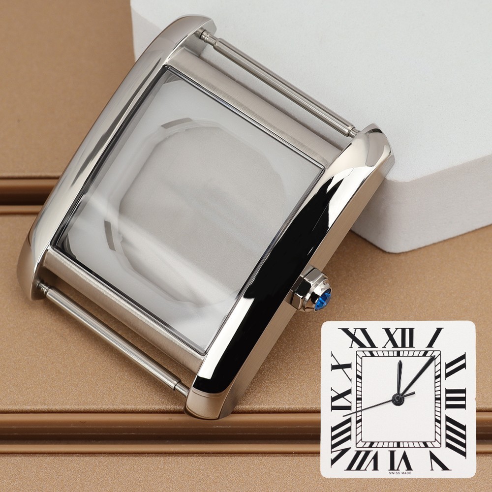 34.60mm Silver Pilot Watch Case Polished+Dilas+Hands Modify Tank For Miyota 2115