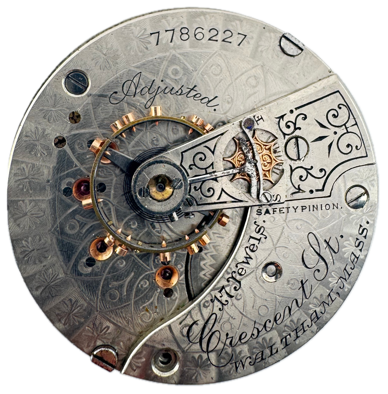 Antique 18s 1896 Waltham Double Sunk 17J Pocket Watch Movement Crescent St. USA