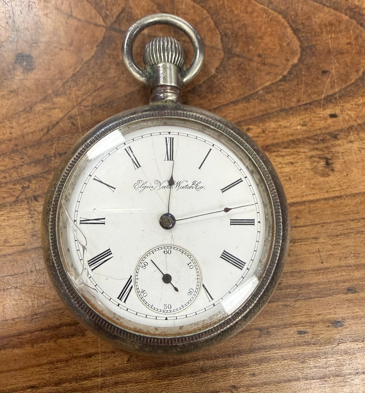 Antique 18s Elgin 73 7 jewel Pocket Watch For Parts Steam Locomotive Motif