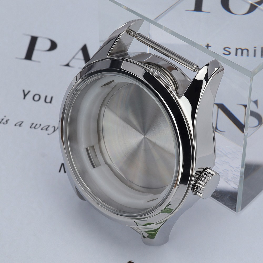 42mm Aviator Watch Cases Vintage Silver Stainless 10ATM For Seiko NH35 Movement
