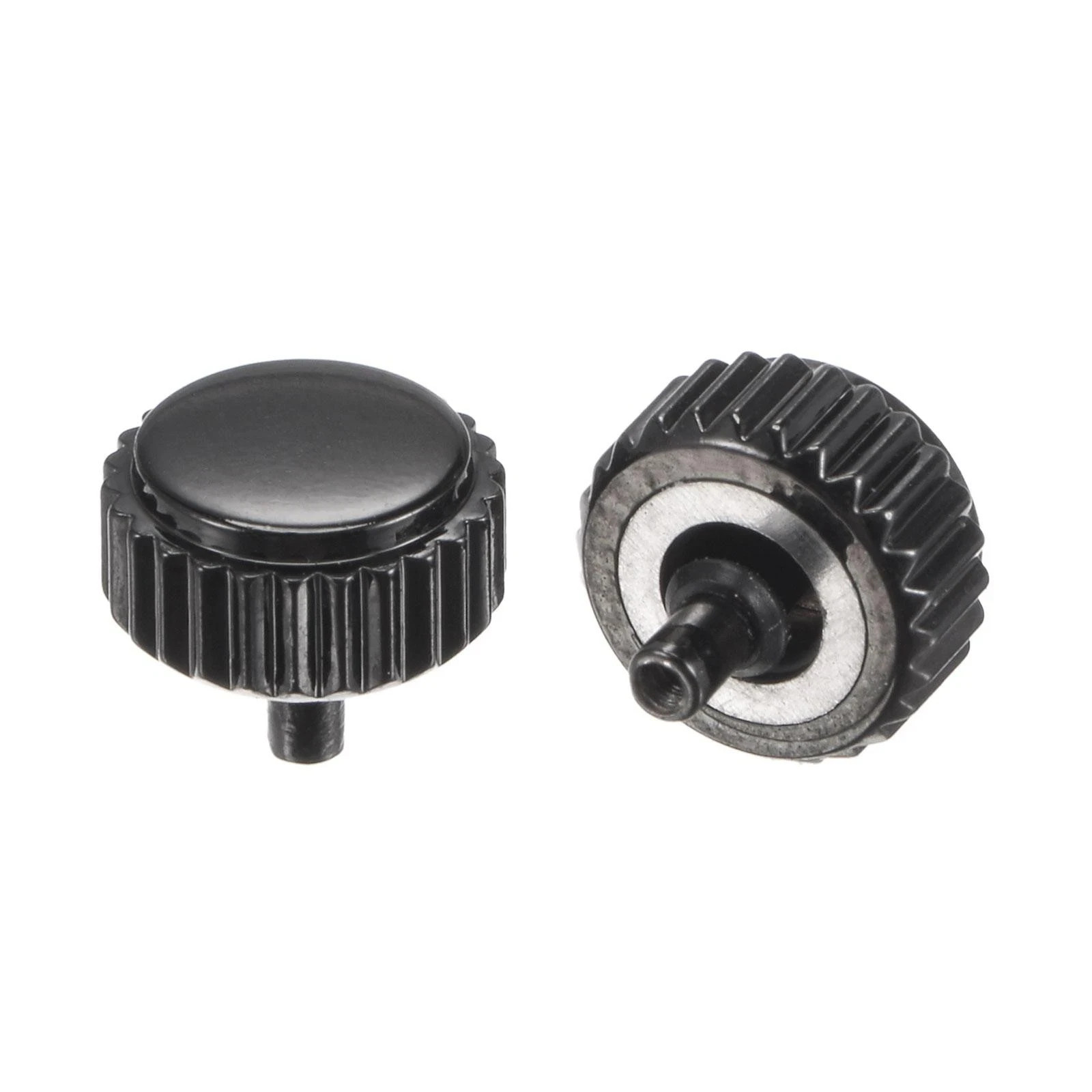 2Pcs 5.5x6mm Watch Crown SUS304 Flat Head Long Stem Watch Crown 2.5mm ID Black