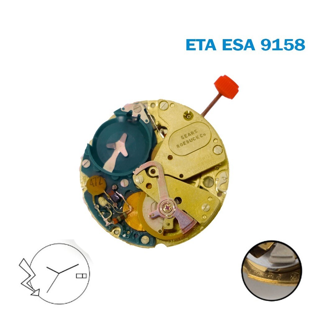 ETA/ESA 9158 Swiss Made Movement, Blue Day & Date Disks on 3.