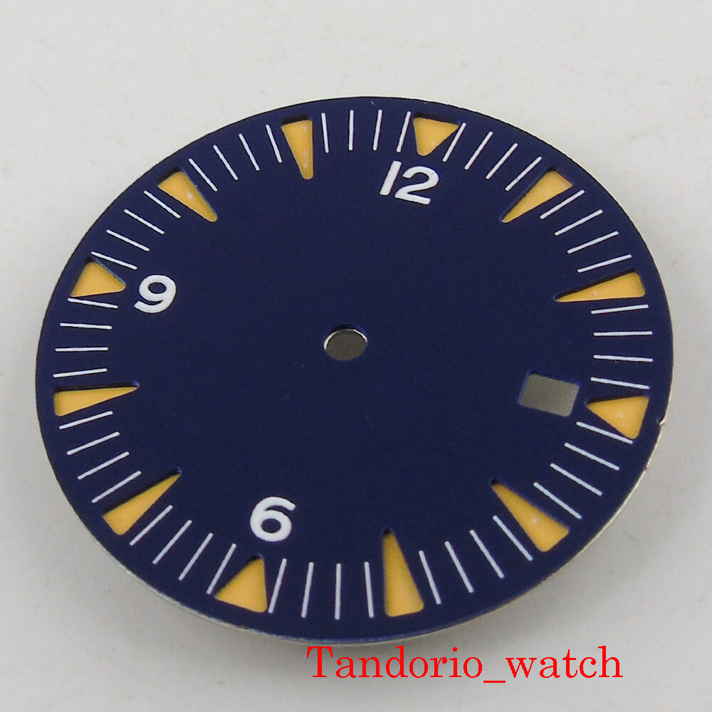 Black/Blue 31mm Watch Dial Parts For NH35 Automatic Movement With Date Window