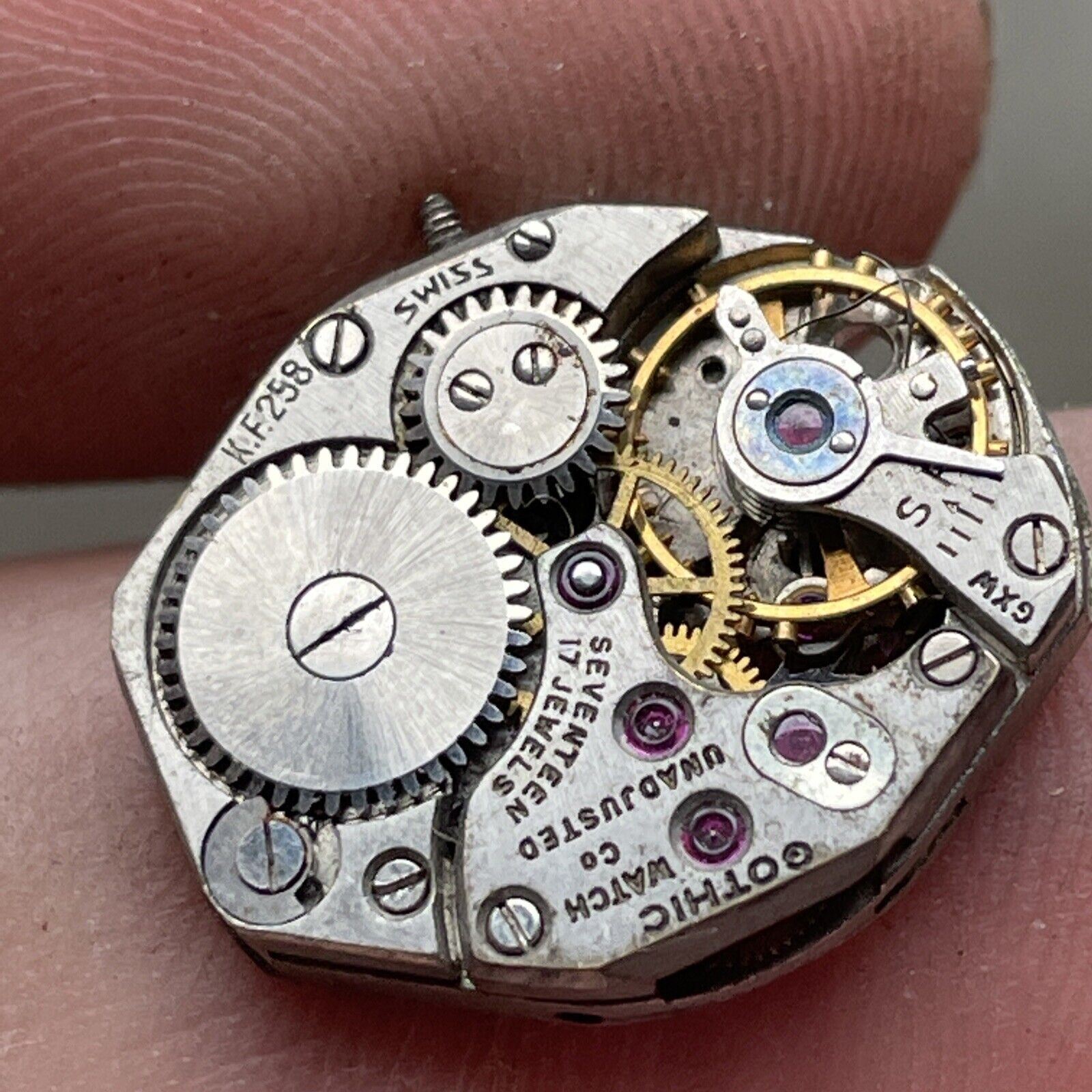 VTG Gothic Watch Co. 17 Jewels Unadjusted Swiss Movement KF258