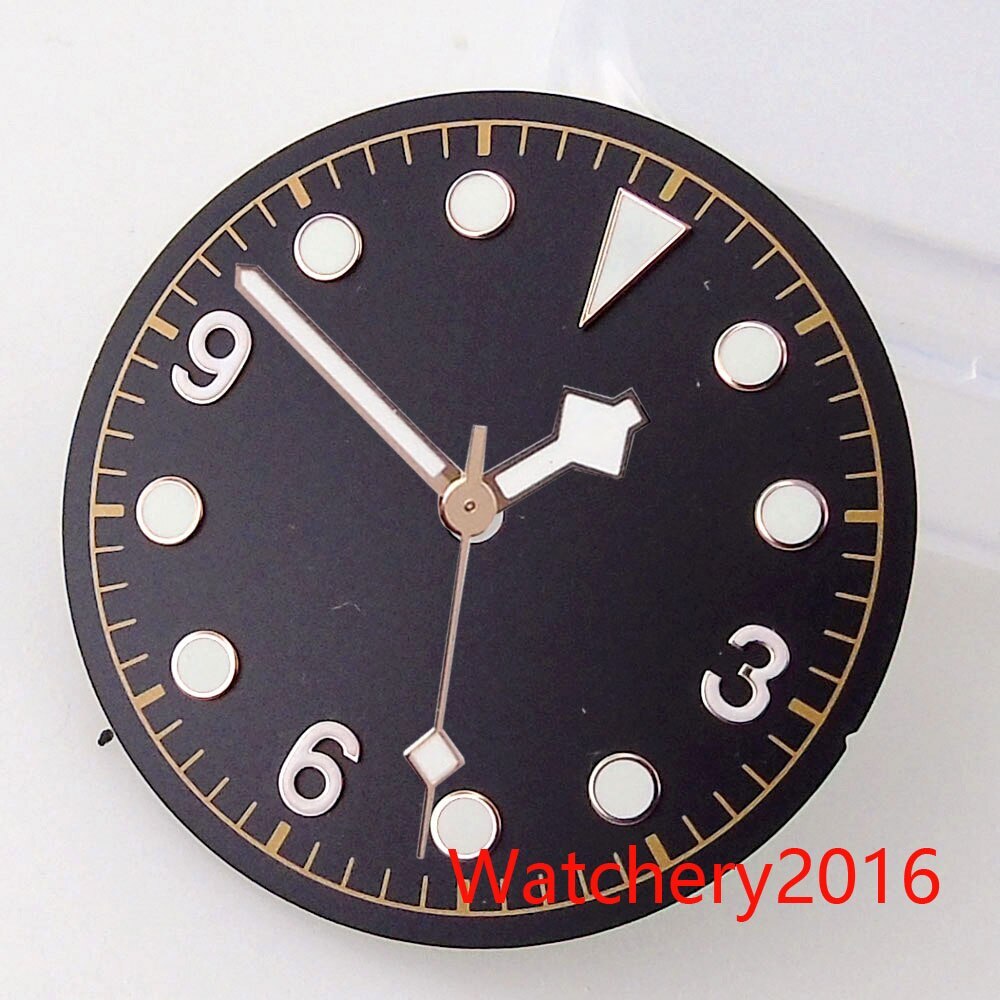 30.4mm Bliger Coffee Watch Dial Hand Luminous Rose gold Edge Fit NH35 NH36