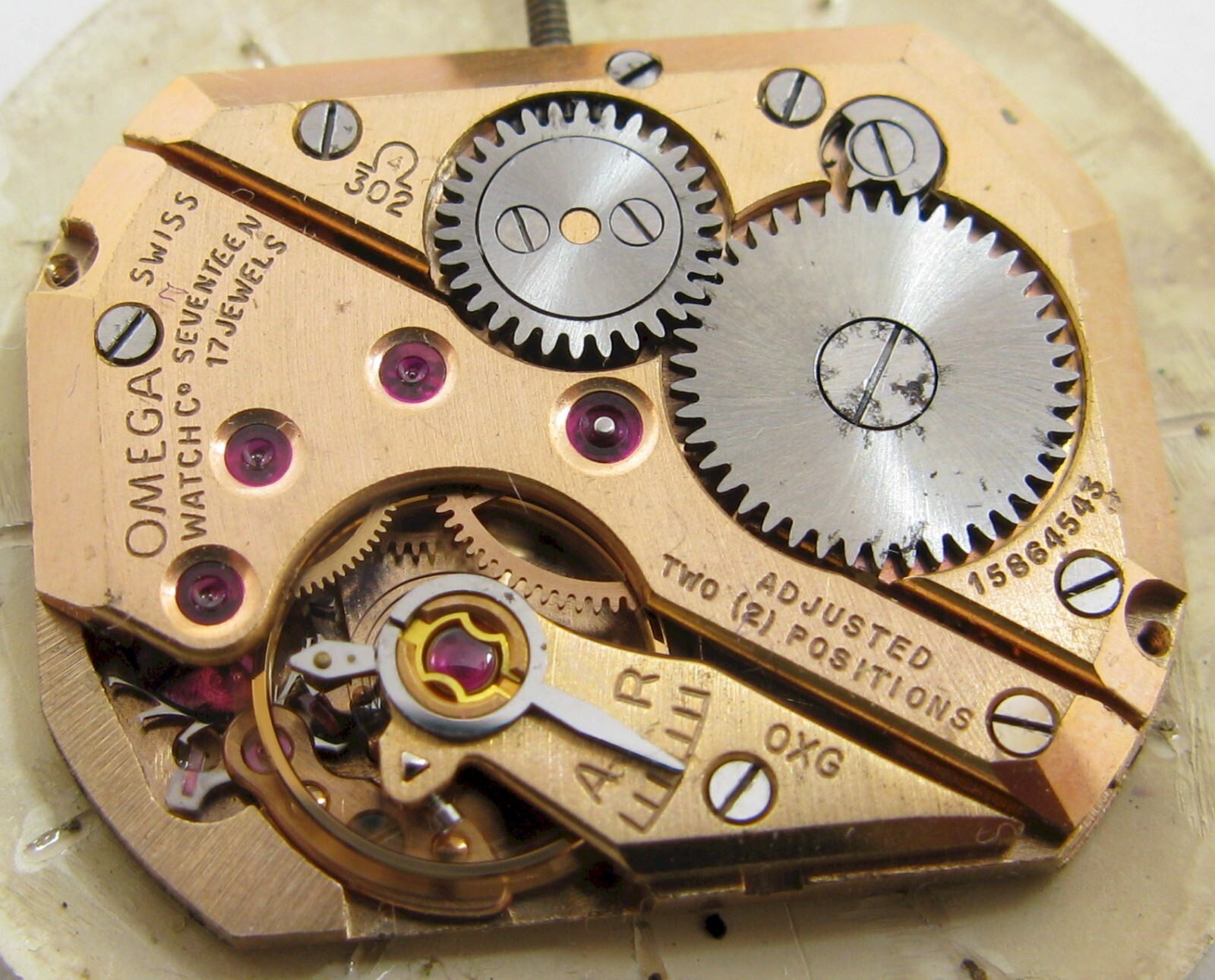 Omega 302 17 jewels 2 adj. watch movement #15864543 for project or parts …