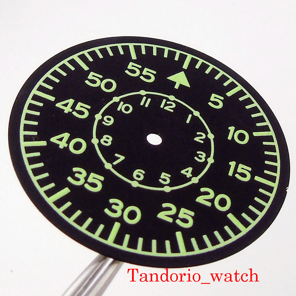 35.5mm Black Sterile Watch Dial Hands Green Luminous Fit NH35 NH36 MIYOTA82 ETA