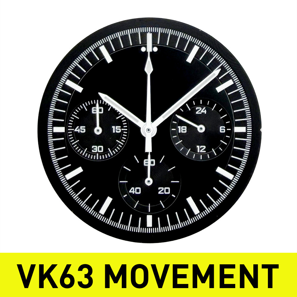 32.5mm Black Watch Dial & Hands for VK63 mecha-quartz 3 Register Moon