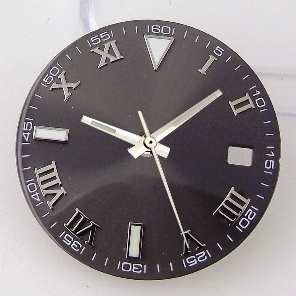 29mm Grey Sunburst Watch Dial Fit NH35A NH36A Movement Roman Number Marks Date