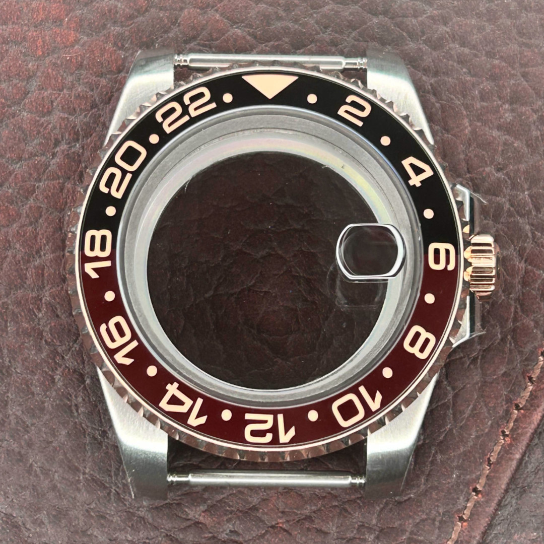 40mm Rose Gold Two Tone Root Beer Diver Watch Case For Mod Nh34 nh35 movement