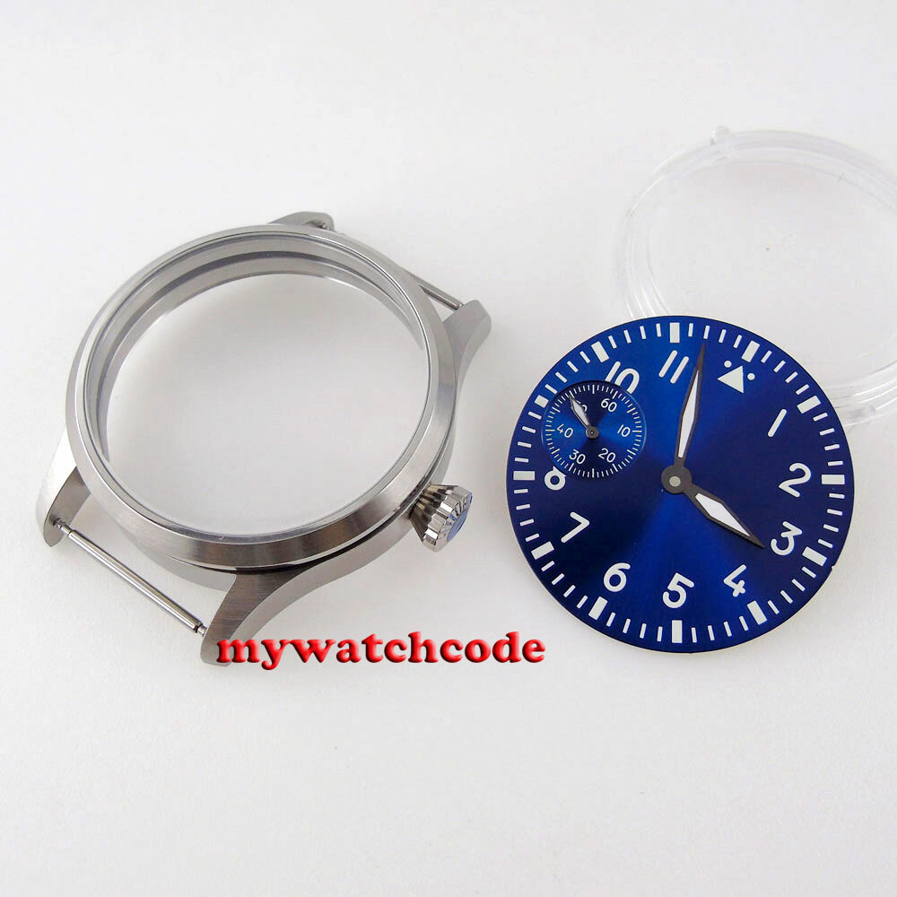 brushed 42mm 316L steel Watch Case fit ETA 6497 6498 ST3600 3620 black dial