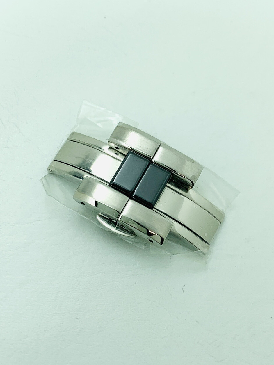 VERSACE WATCH BAND BUCKLE , 15A , DIVER , BLACK CERAMIC+SILVER STEEL