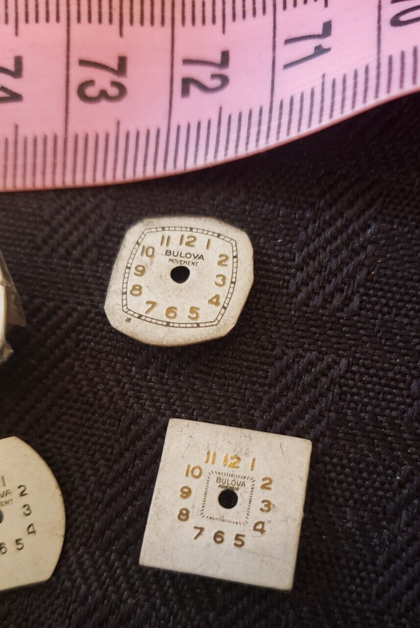 LOT of 4 VTG Bulova Art Deco Ladies Watch Dial Cream w Gold Black markers 12mm