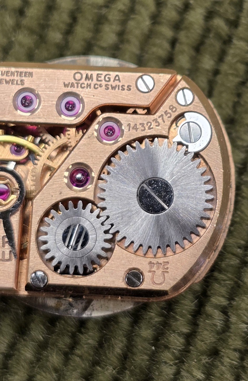 Vintage Omega Cal. 244 Watch Movement 17 Jewels 19mm Dial Hands For Parts Repair