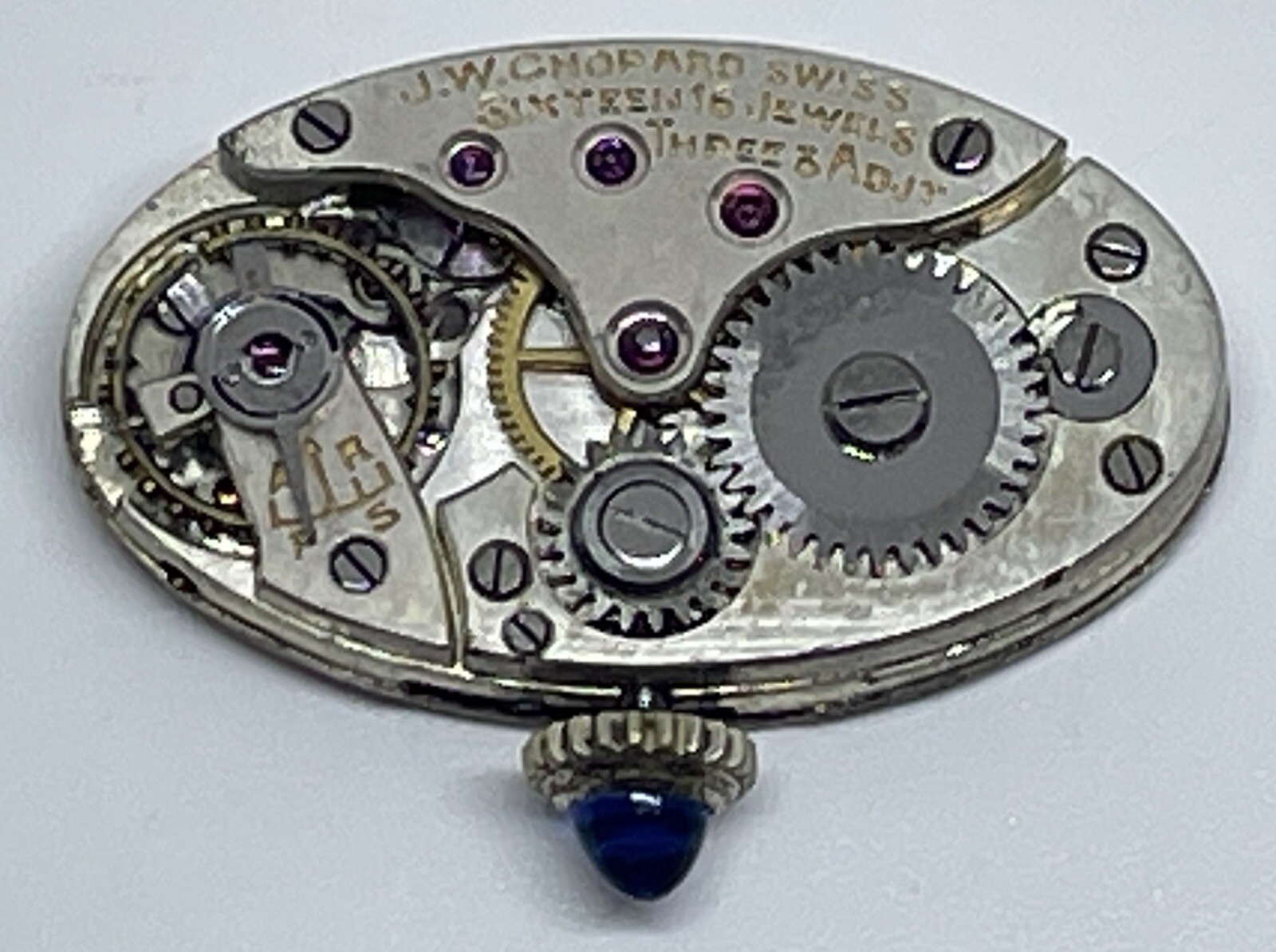 JW CHOPARD MOVEMENT Swiss 16 Jewels 3 Adjustments Does Not Run/For Parts