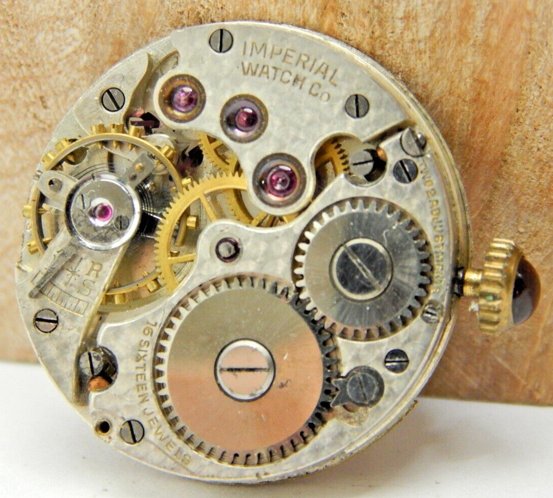 Vintage Imperial 16j 2 adjustment wrist watch movement with clean dial & hands