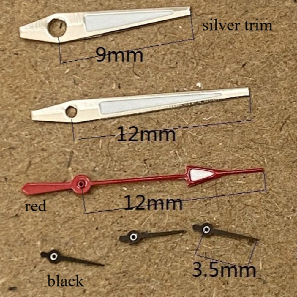 12mm Silver+red+black Watch Hands for Miyota OS10 OS20 OS30 Movement Green Lume