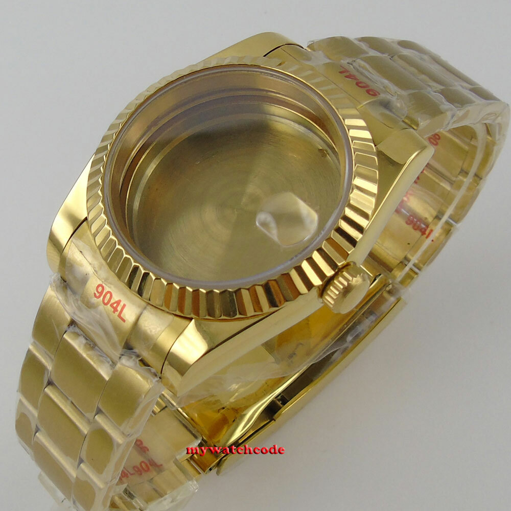 36mm 39MM sapphire glass golden Watch Case fit eta 2836 2824 8215 NH35 NH36 8215