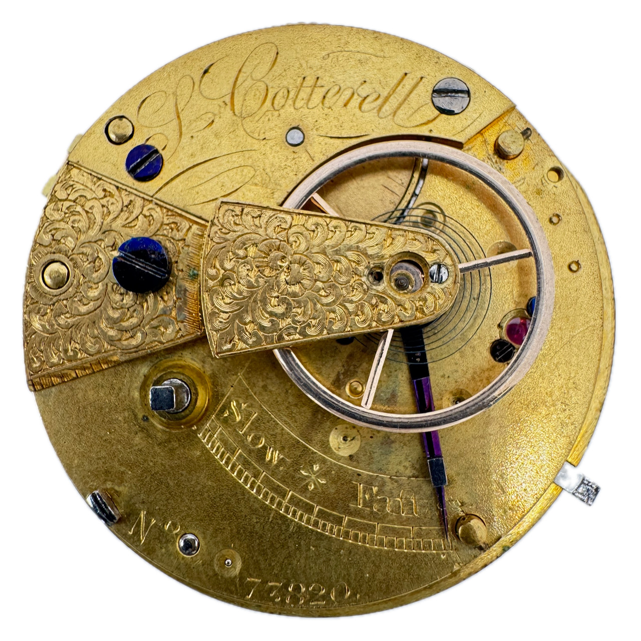 Antique 39mm J. Cotterell Key Wind Fusee Pocket Watch Movement Incomplete fParts