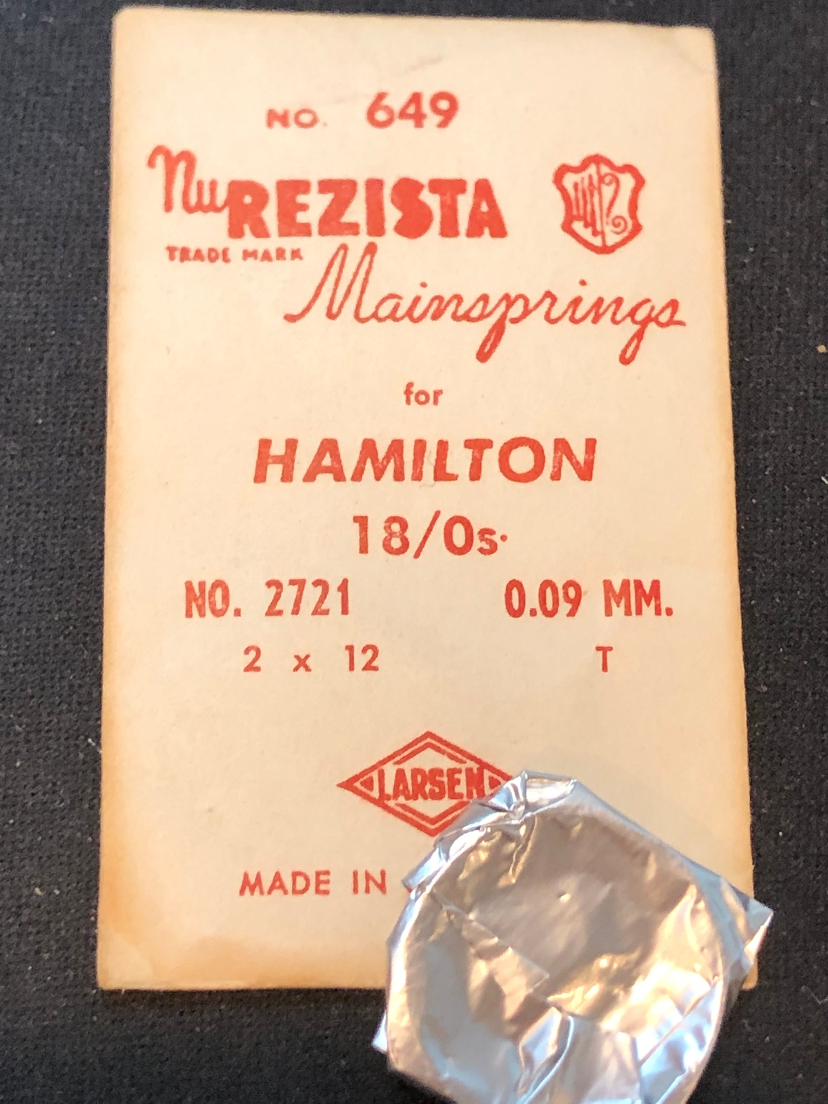 NuREZISTA Mainspring #649 for 18/0s Hamilton No. 2721 – Steel