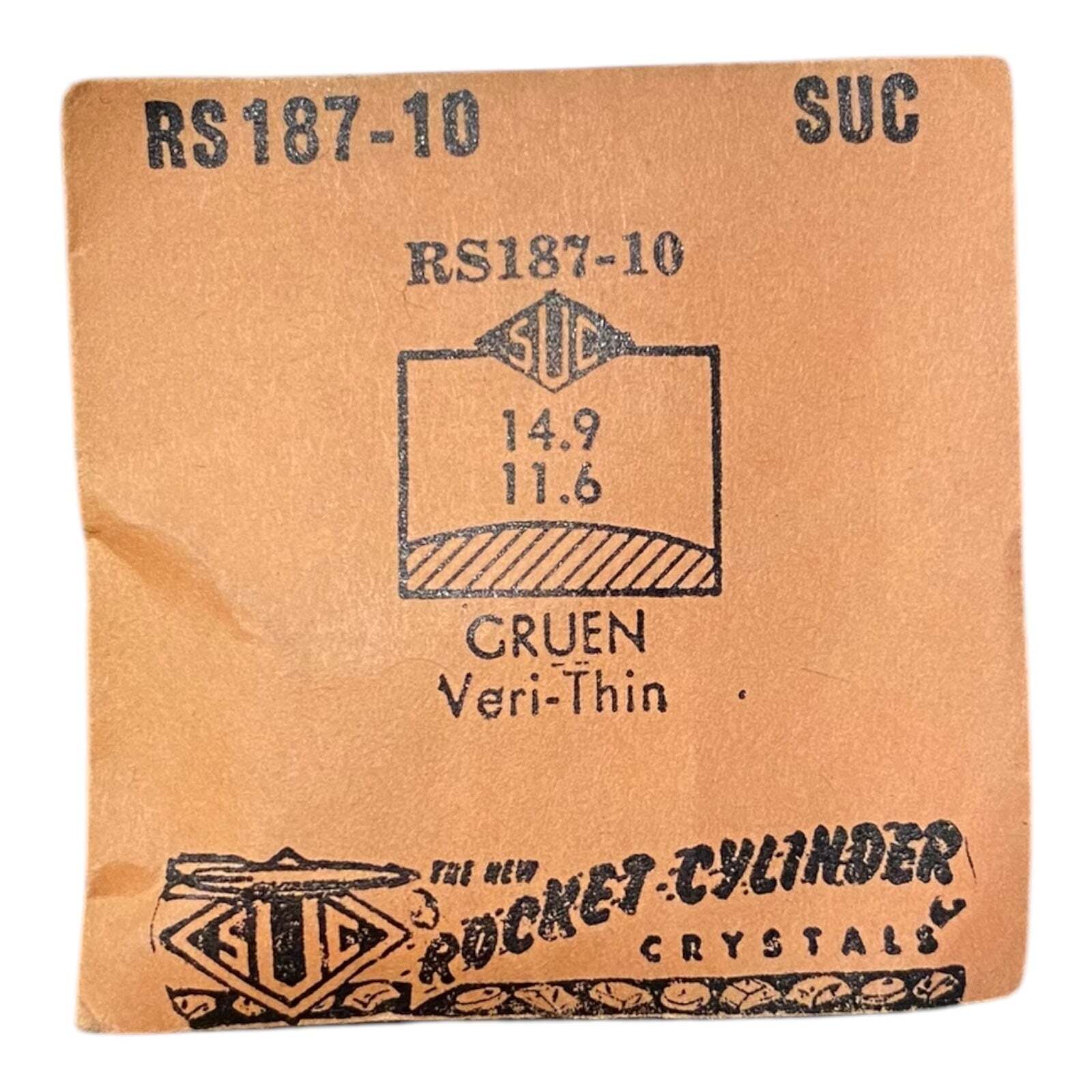 SUC RS187-10 RS 187-10 Watch Crystal 14.9×11.6 mm NOS Part Rocket Cylinder Gruen