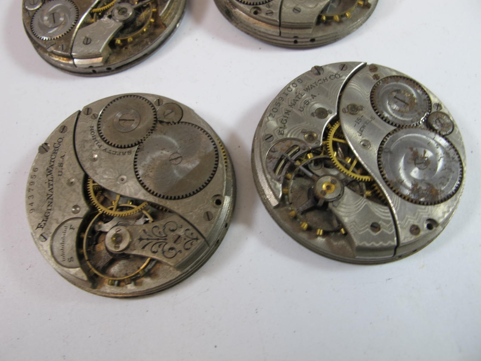 ELGIN 12 POCKET WATCH MOVEMENTS TWO HUNTER TWO OPEN FACE FOR PARTS