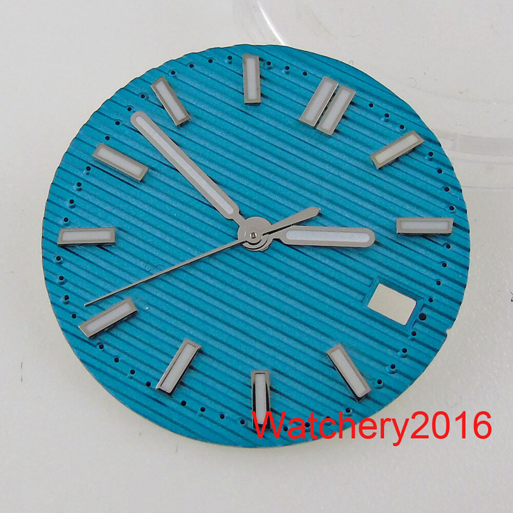 BLIGER Square Watch Case Sky Blue 29.8MM Dial Luminous Hand Fit NH35 movement
